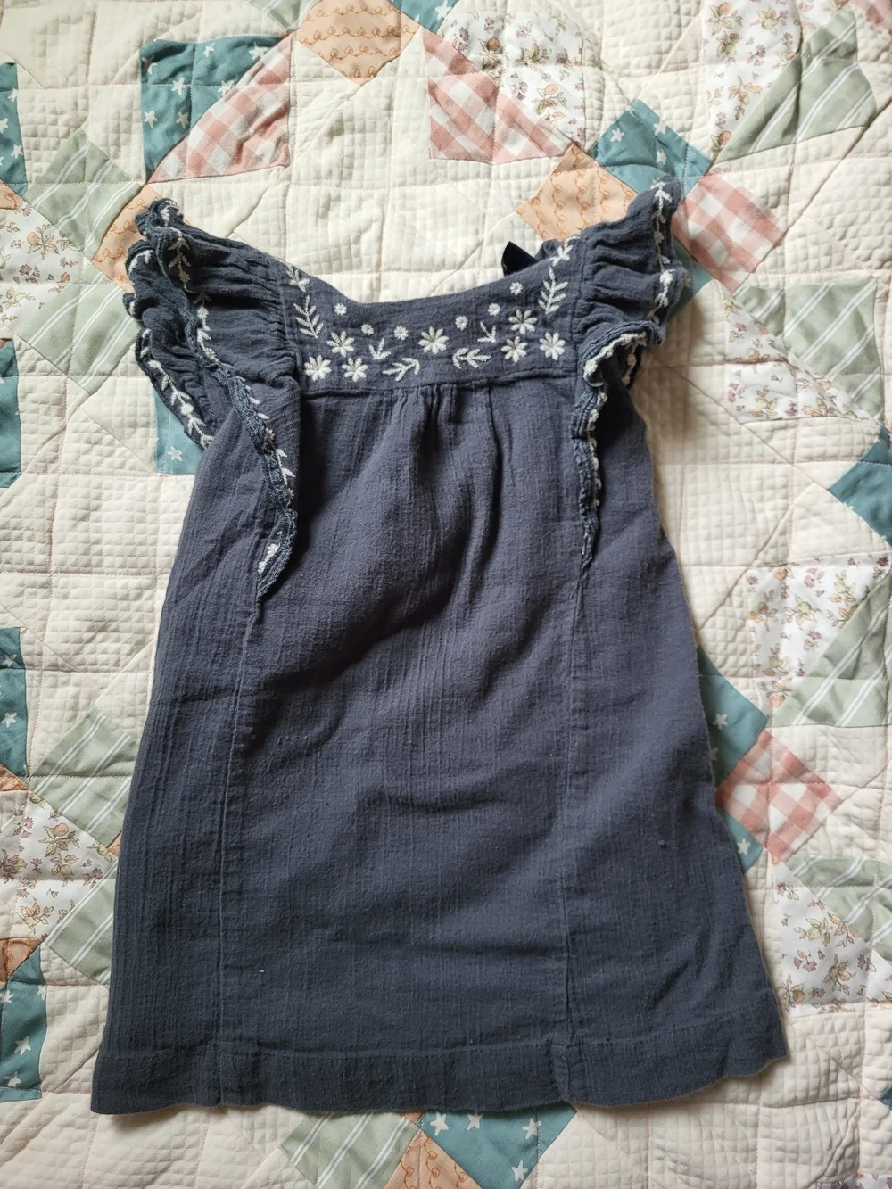 GAP Navy Toddler Dress with White Floral Embroidery